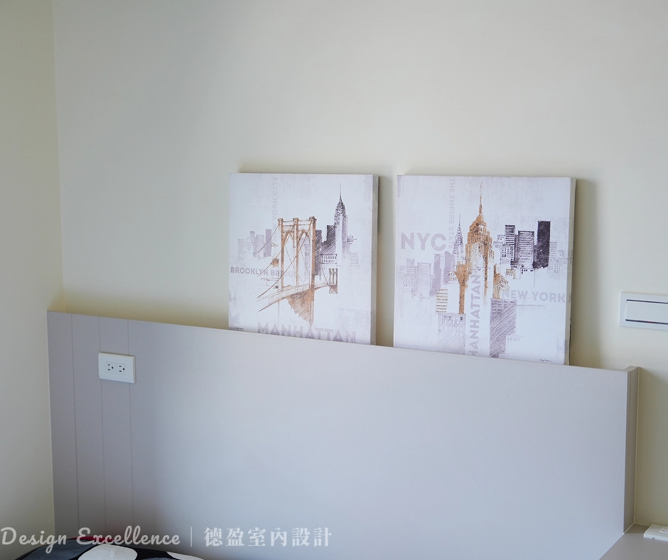 臥室床頭背牆化解橫樑壓迫,隱藏線路提升睡眠空間質感。