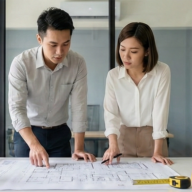 談圖階段:務必確認平面動線、水電插座配置,以及實體材料的顏色與質感。