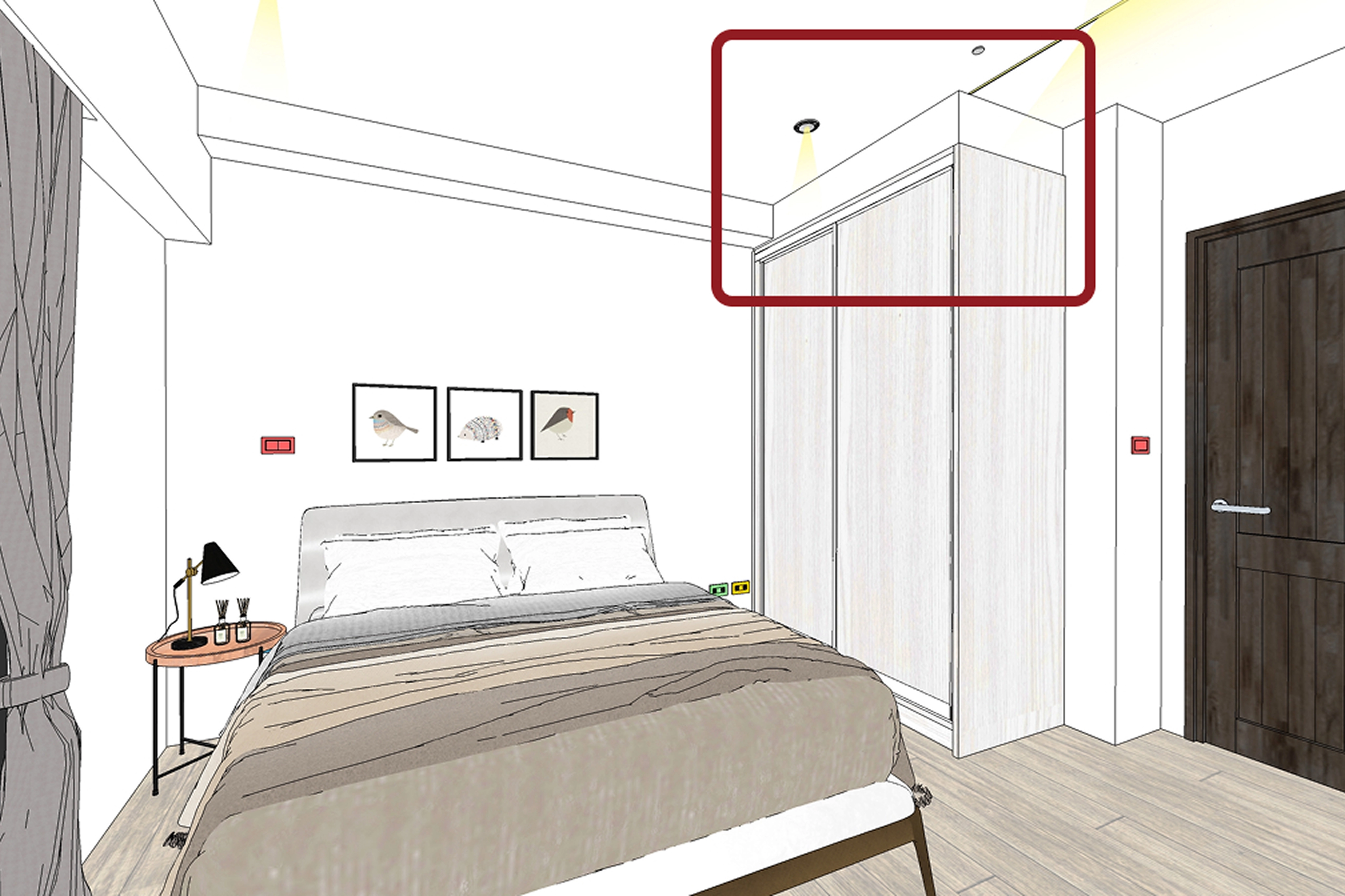 系統櫃上封板設計: 同材質板材收邊防塵,美觀與清潔一舉兩得。